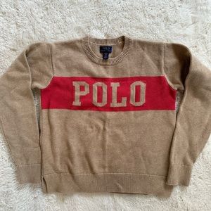 Girls Polo size XL brown with red stripe sweater. Like new!
